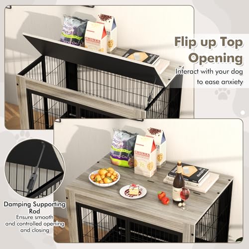 Dog Crate Furniture with Wheels, 38" Modern Dog Cage with 3 Doors, Flip Top Lid, view 6