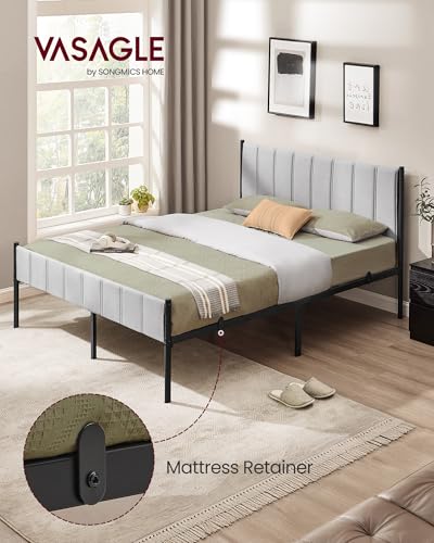 VASAGLE Queen Bed Frame with Upholstered Headboard, Steel, Footboard, view 4