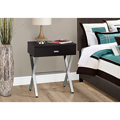 Monarch Specialties Chrome Metal Night Stand Accent Table, 22.00 x 12.00 x 18.00", Glossy White