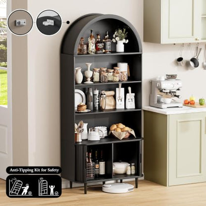 Modern Black Arched Bookshelf with Adjustable Shelves, view 7