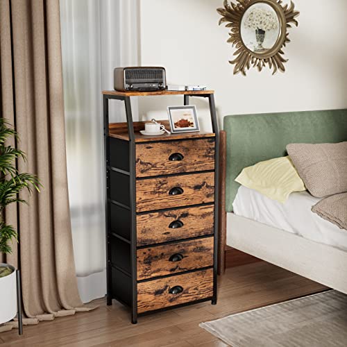 Dresser for Bedroom, 5 Drawers Tall Nightstand, Chest of Drawers, view 8