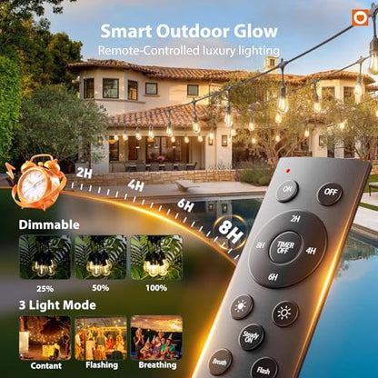 100FT Outdoor String Lights with Remote Dimmable Patio Lights Waterproof, view 3