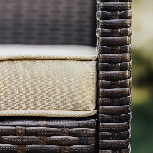 Wicker Patio Furniture Set - 3 Piece Bistro Table and Chairs Set of 2, Front Porch Furniture Set, Patio Chairs Set of 2, Outdoor Patio Set, Patio Conversation Sets (Brown/Beige)