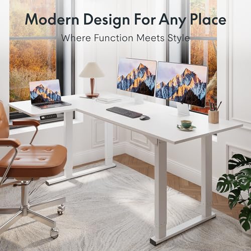 FLEXISPOT 4-Leg L-Shaped Standing Desk, 71 x 43 Inches, White, view 4