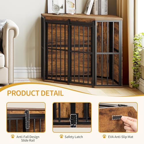 Corner Dog Crate Furniture Wooden Dog Kennel Indoor with Barn Door, view 7