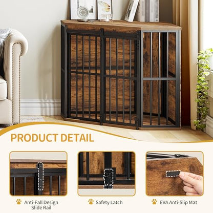 Corner Dog Crate Furniture Wooden Dog Kennel Indoor with Barn Door, view 7