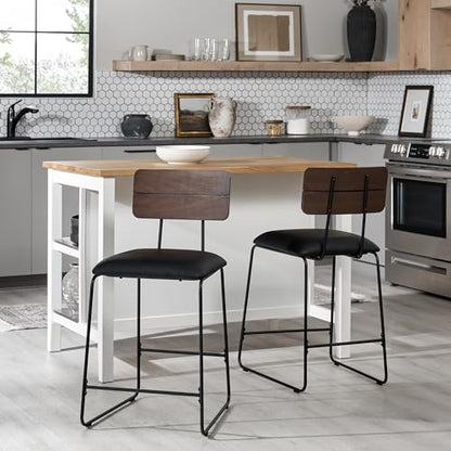 Modern 2-Piece Minimalist Counter Stools with Wooden Back, Set of 2, Black