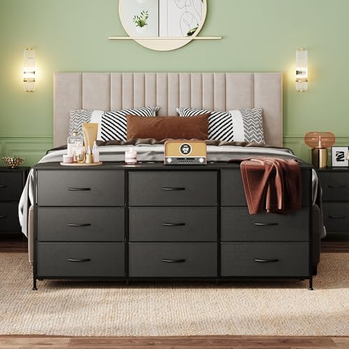 Dresser TV Stand for 75 Inch TV, 9 Drawer Dresser for Bedroom, Black, view 3