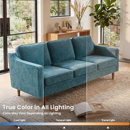 80" Chenille Sofa, 3 Seater Couch, Mid Century Modern Couches with Solid Wood Legs for Living Room Bedroom