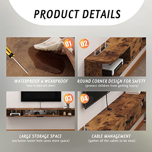 Floating TV Unit, 47'' Wall Mounted TV Cabinet, Floating Shelves with Door, view 7