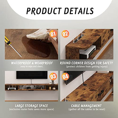 Floating TV Unit, 47'' Wall Mounted TV Cabinet, Floating Shelves with Door, view 7