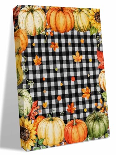 NuYeBiofx Thanksgiving Autumn Orange Pumpkins Canvas Wall Art Prints,30"x20" Framed Picture Artwork Buffalo Plaid Frame Printed Canvas Oil Painting for Living Room Bedroom Office,Ready to Hang