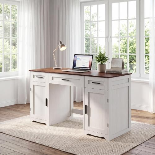 Farmhouse Executive Desk with Drawers, Wood Home Office Desk, view 4