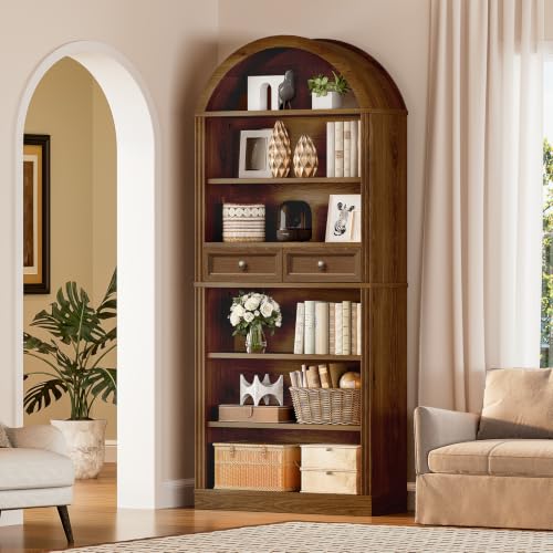 Arched Bookshelf, 73" Tall Arch Bookcase with Drawers, Farmhouse, view 4