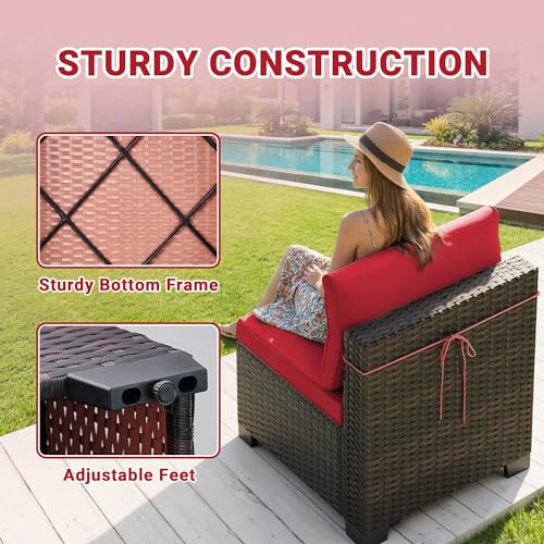 7-Piece Outdoor Patio Furniture Sets, Manual Weaving Rattan Conversation Sectional Sofa with Tempered Glass Coffee Table, All-Weather PE Wicker & Thick Cushions for Garden, Backyard, Porch