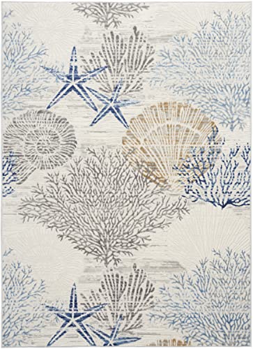Home Pompeii Ivory Grey Blue 4' x 6' Area Rug - Easy Clean, Non Shedding, Bed Room, Living Room, Dining Room, Kitchen (4' x 6')