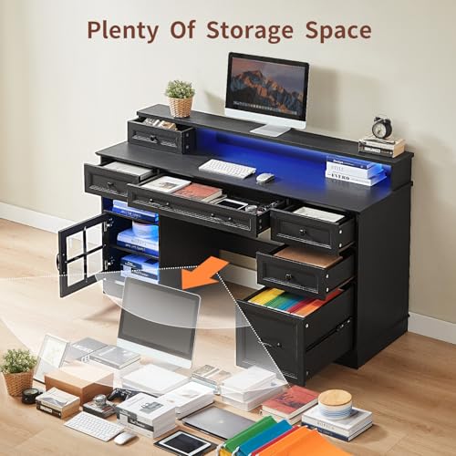 Farmhouse Executive Desk Computer Desk with Drawers，Black, view 4
