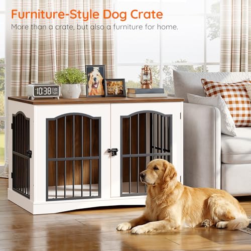 39.4" Wooden Dog Crate Furniture, Heavy Duty Dog Kennel Indoor with 3 Doors, view 3