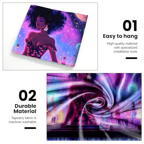 Blacklight Tapestry, Glow In The Dark Tapestries, UV Reactive Cool Girl Wall Art, Mushroom Wonderland Tapestry, Rabbits Wall Hanging for Bedroom, Dorm and Living Room Wall Decoration 79L x 59W