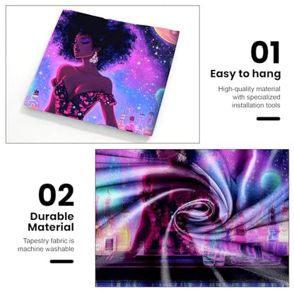 Blacklight Tapestry, Glow In The Dark Tapestries, UV Reactive Cool Girl Wall Art, Mushroom Wonderland Tapestry, Rabbits Wall Hanging for Bedroom, Dorm and Living Room Wall Decoration 79L x 59W