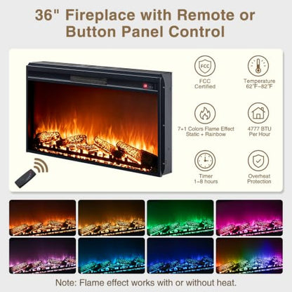 Fireplace TV Stand for 75" TV, 36" Electric Fireplace with Mantel, Walnut, view 6