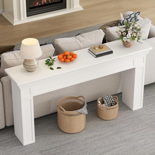 63" Long Console Tables for Entryway, Modern Rectangular Sofa Table Behind the Couch, Narrow Long Entry Accent Table for Living Room, Entrance, Hallway, Foyer (White)