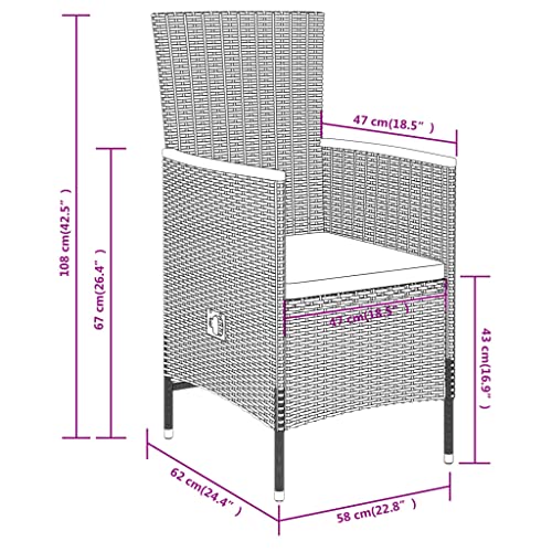 5-Piece Outdoor Dining Set with Adjustable Backrests, Black and Cream White Garden Table and Chairs, 31.5 Inch Square Patio Furniture Set Made of PE Rattan for Balcony