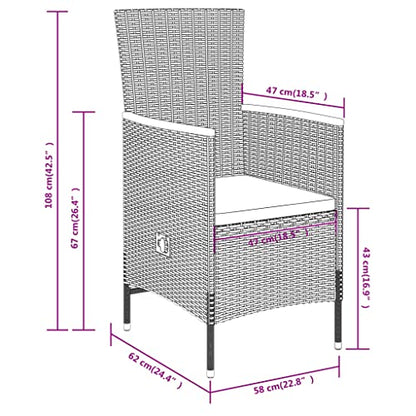 5-Piece PE Rattan Outdoor Furniture Set, Black and Cream White Garden Dining Set with Adjustable Backrest Chairs and 31.5 Inch Square Patio Table