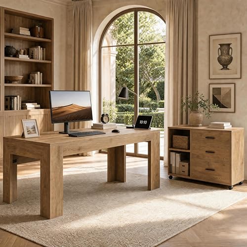 Tribesigns L Shaped Executive Desk with Drawers,Light Brown, view 2
