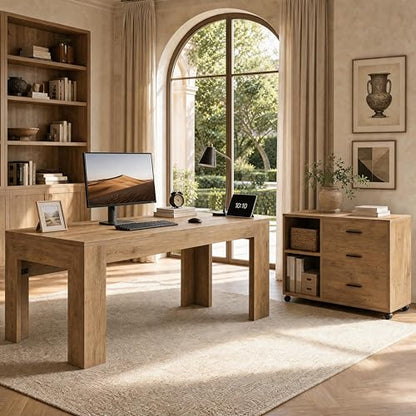 Tribesigns L Shaped Executive Desk with Drawers,Light Brown, view 2