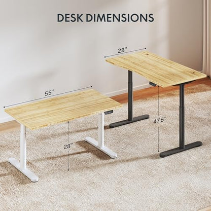 FLEXISPOT Solid Bamboo Standing Desk, 55" x 28" Real Bamboo Desktop with Natural Grain, Durable & Sustainable Workstation for Home Office and Multi-Monitor Setups (White Oval Legs)