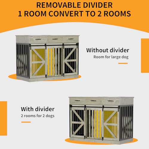 48 Inch Large Dog Crate Furniture with 3 Storage Drawers, view 7
