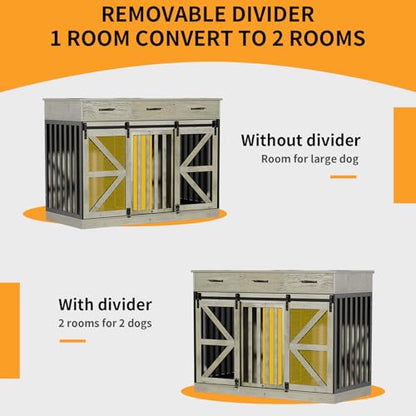 48 Inch Large Dog Crate Furniture with 3 Storage Drawers, view 7