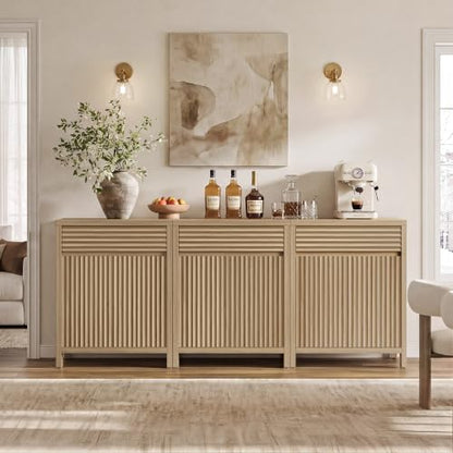 87" Fluted Buffet Cabinet with Drawers,Large Modern Credenza, 3 PCS, view 7