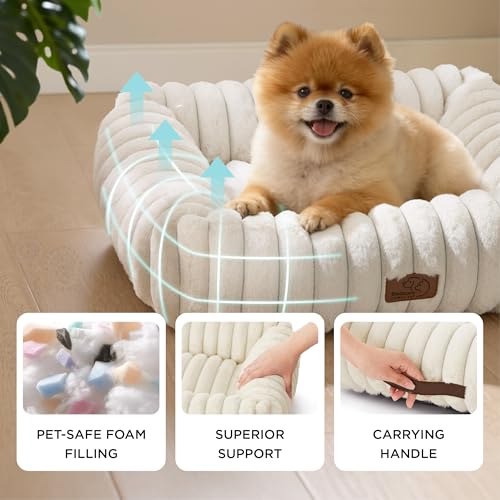 ComfyFleece® Cute Dog Bed for Small Medium Dogs Washable,25in Cream, view 4