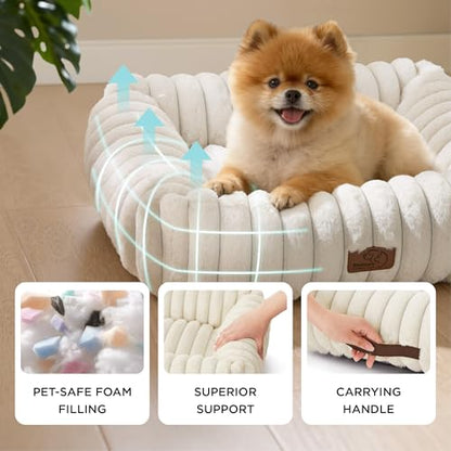 ComfyFleece® Cute Dog Bed for Small Medium Dogs Washable,25in Cream, view 4