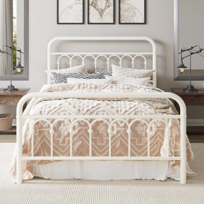 Full Size Metal Platform Bed Frame with Headboard, Cream, view 2