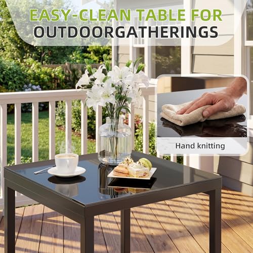 3 Pieces Outdoor Patio Set -Wicker Rattan Chair Conversation Set with Glass Table for Poolside Yard Rocking Chair Set for Bistro Garden Front Porch All Weather Patio Furniture Set