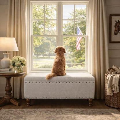 Home Decor | Upholstered Bench with Nailhead Trim | Large Ottoman with Storage for Living Room & Bedroom | Decorative Home Furniture, Gray Woven