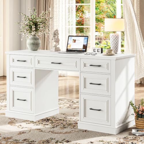 Farmhouse 59'' Executive Desk with File Drawers, Cream White, view 2