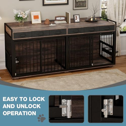 86.6" Double Dog Crate Furniture for 2 Dogs, view 8
