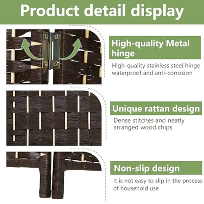 Room Divider 6 Panel Room Screen Divider Folding Portable partition Screen Wood with Removable Storage Shelves, Dark Brown
