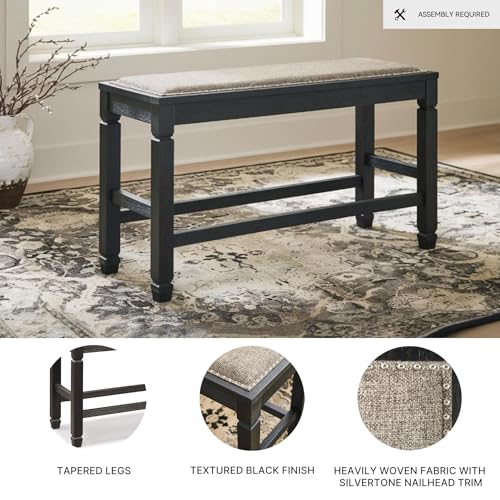 Signature Design by Ashley Tyler Creek Counter Height Dining Bench, Space-Saving 42-Inch Backless Design, Wood, Engineered Wood and Veneers with Polyester Cushion, Antique Black