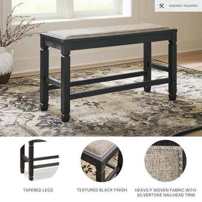 Signature Design by Ashley Tyler Creek Counter Height Dining Bench, Space-Saving 42-Inch Backless Design, Wood, Engineered Wood and Veneers with Polyester Cushion, Antique Black