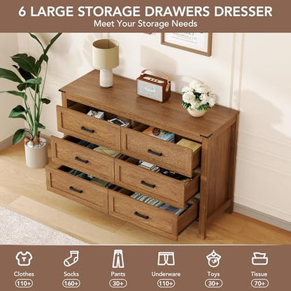 Farmhouse 6 Drawer Dresser for Bedroom, 47.2" Wide Wooden Chest, view 6
