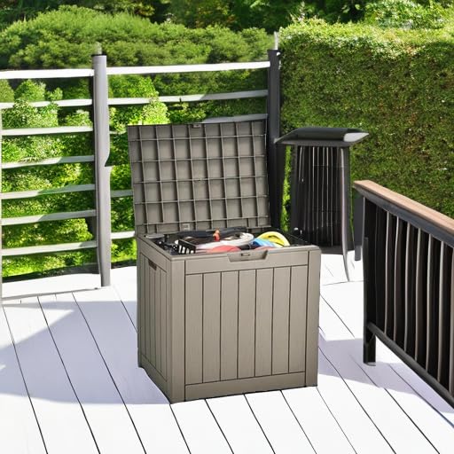 31 Gallon Outdoor Storage Deck Box | Waterproof Resin Package Delivery and Storage Box with Lockable Lid for Patio Furniture Cushions, Pool Accessories, Garden