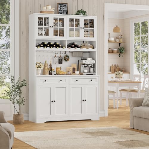 75"H Kitchen Pantry Storage Cabinet, Kitchen Hutch Cabinet, White, view 3