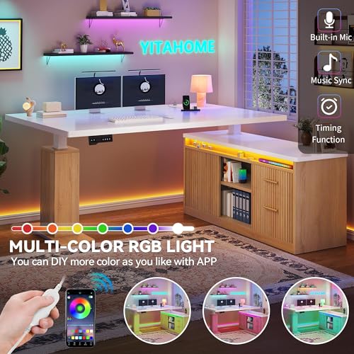 L Shaped Standing Desk with Power Outlets & LED Lights, view 6