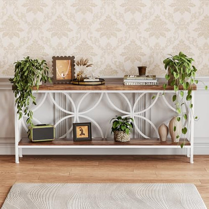 Sofa Table, 70.9 Inch Industrial Behind Couch Table with Storage Shelves, Narrow Long Console Table for Entryway, Living Room, Foyer, Hallway, Office
