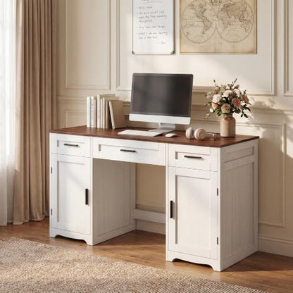 Farmhouse Executive Desk with Drawers, Wood Home Office Desk, view 5